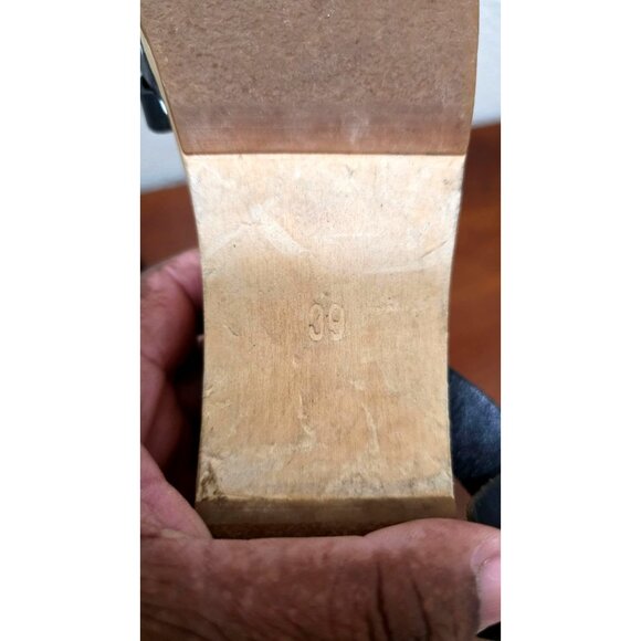 Swedish Hasbeens Women's Black Leather Peep-Toe Sandals Wooden Platform & Ankle - Picture 9 of 13